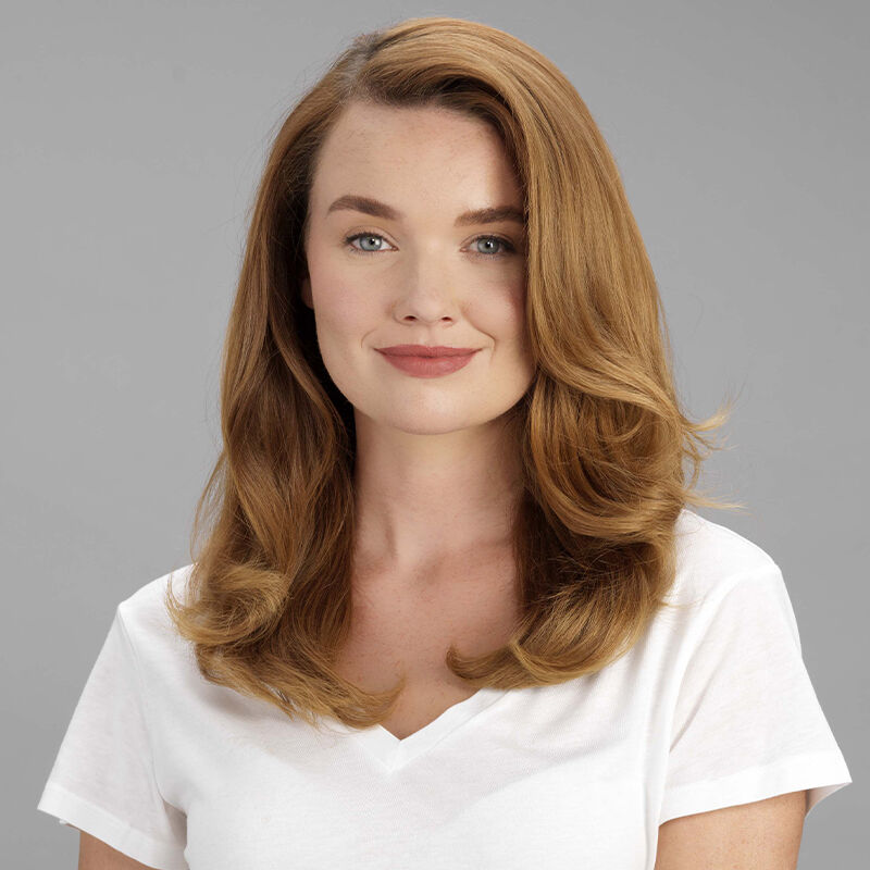 Woman with long styled hair