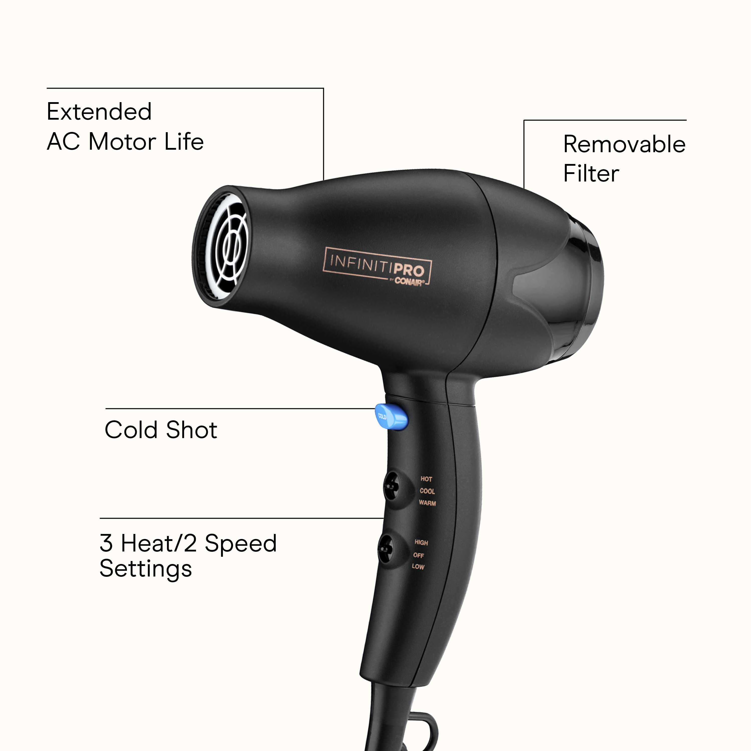 Secador pequeño con potencia INFINITI PRO CONAIR™, Larga