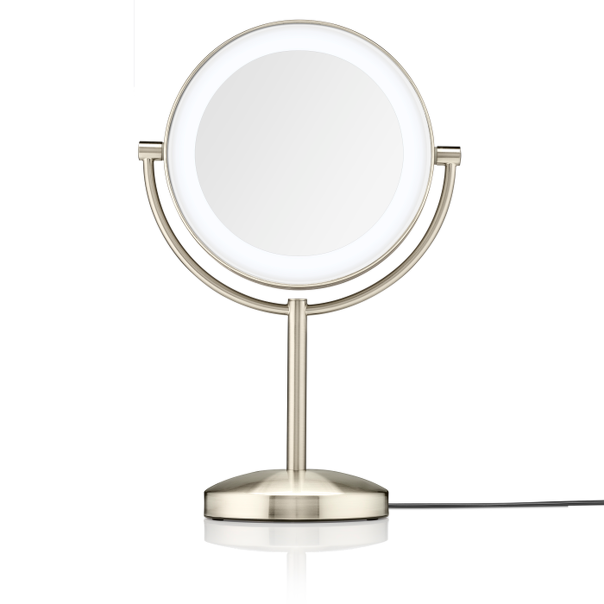 Espejo de maquillaje 1x/10x con luz LED, en níquel satinado cepillado
