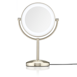 Espejo de maquillaje 1x/10x con luz LED, en níquel satinado cepillado