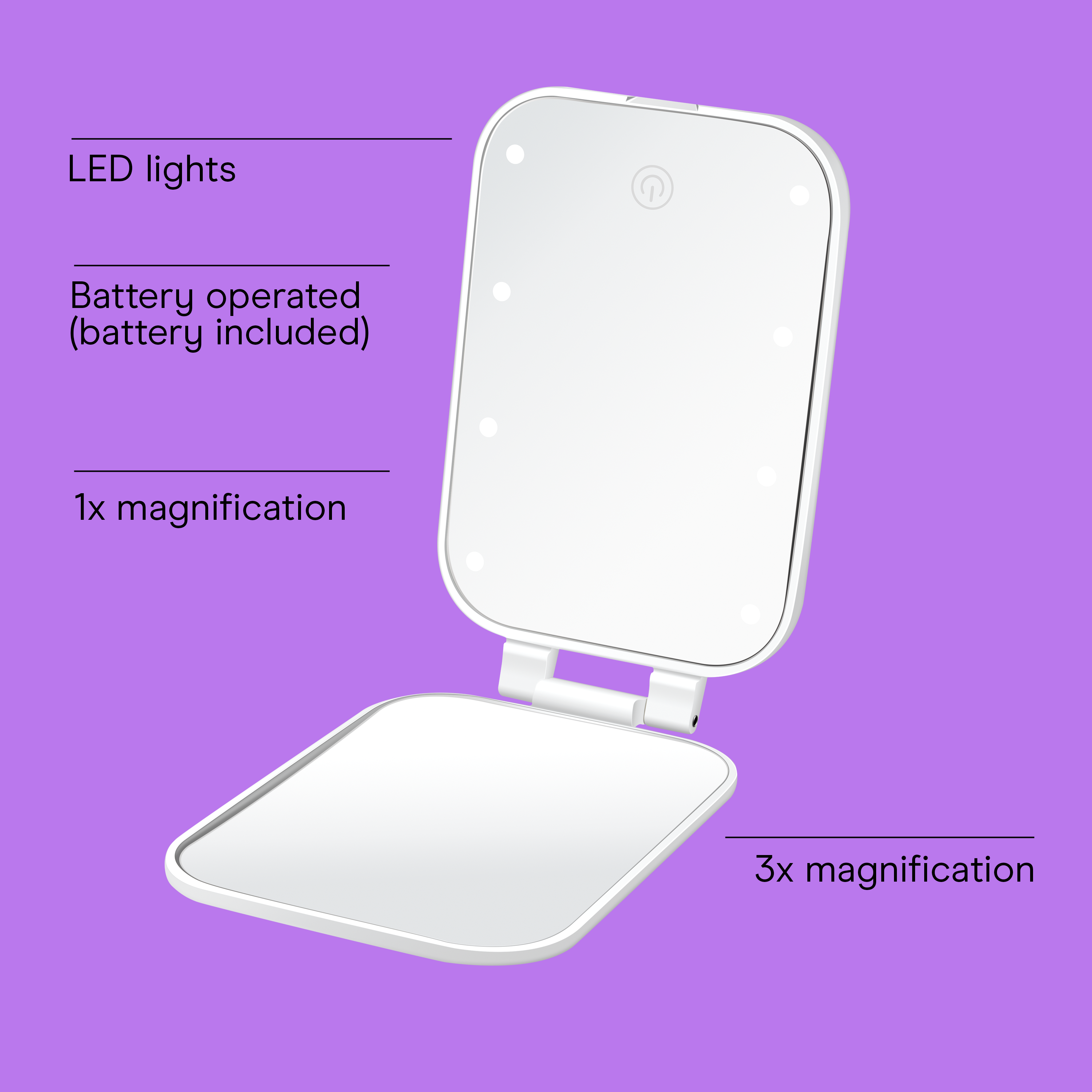 Espejo compacto con luz LED, Larga