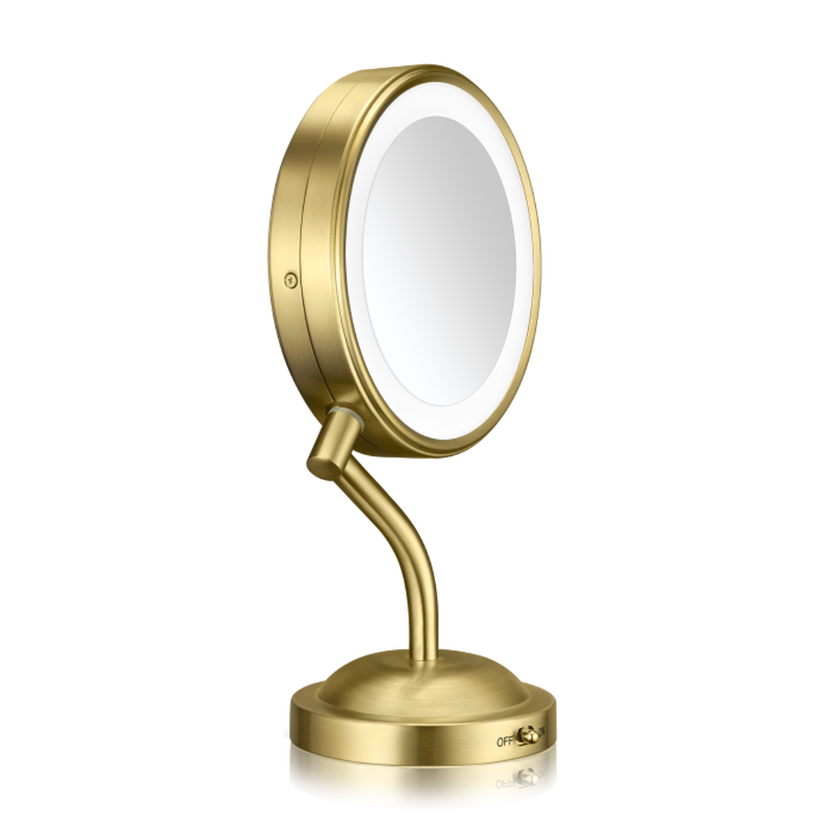 LED-Lighted 1x/5x Magnification Mirror in Brushed Brass  large 3