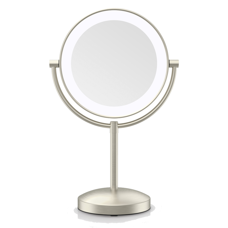 Espejo de maquillaje 1x/10x con luz LED, en níquel satinado cepillado