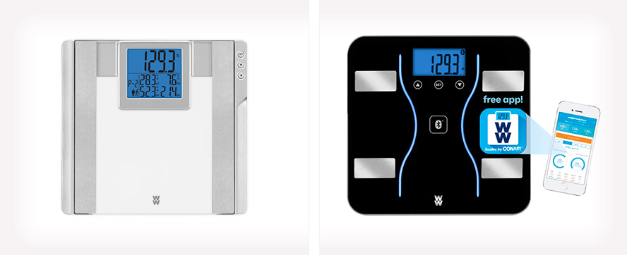 The WW Scales by Conair Glass Body Analysis Scale and the Bluetooth Body Analysis Scale