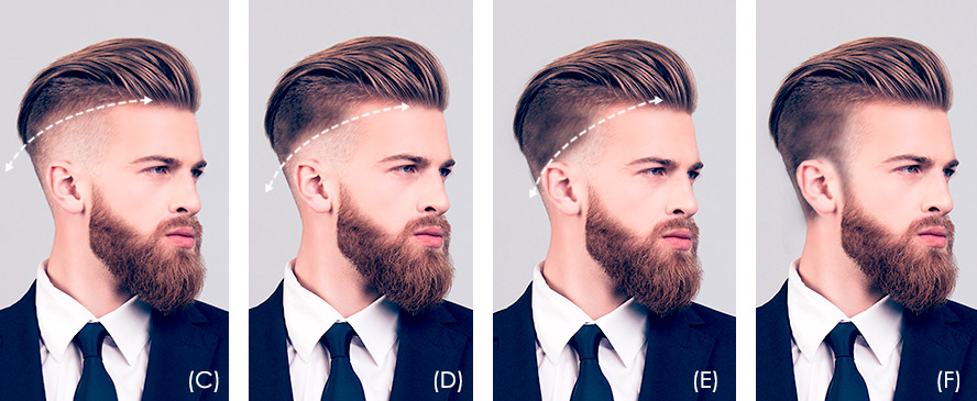 Left to Right: High Fade, Mid Fade, Low Fade, Taper