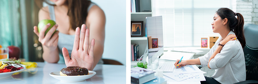 Una dieta no saludable y trabajar una cantidad excesiva de horas contribuyen al estrés y la ansiedad.