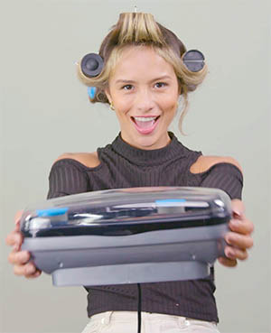 woman in hot rollers