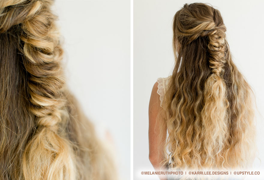 Images of a boho braid down the middle of the back