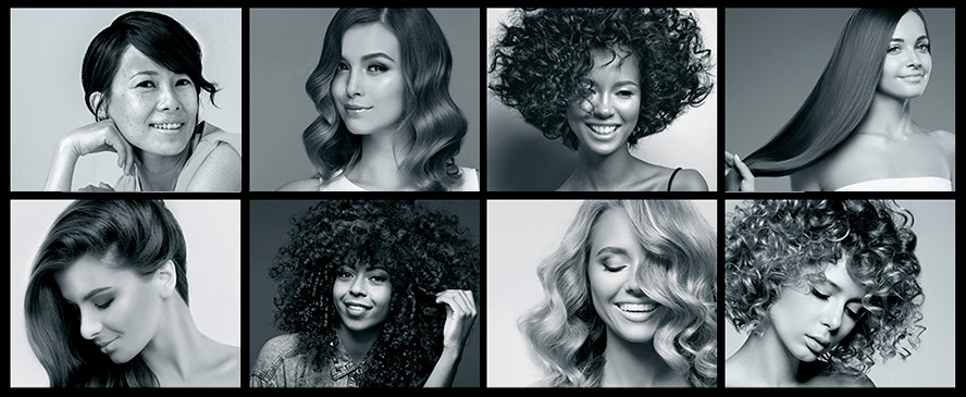 Fotografías de varias mujeres con diferentes tipos de cabello y estilos.