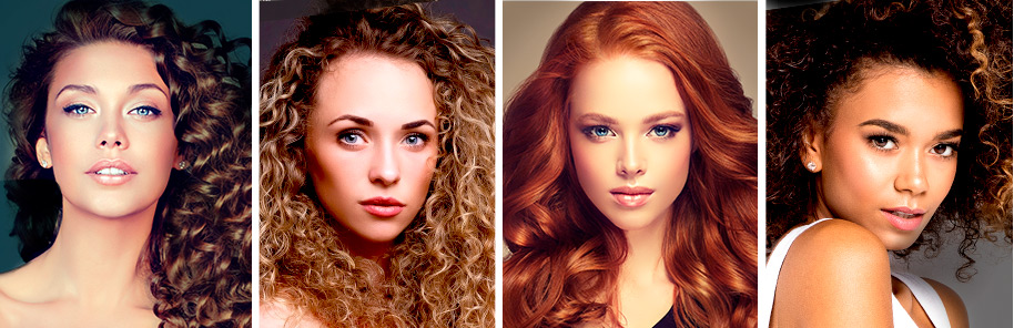 Four beautiful women with various types of curly and wavy hair.