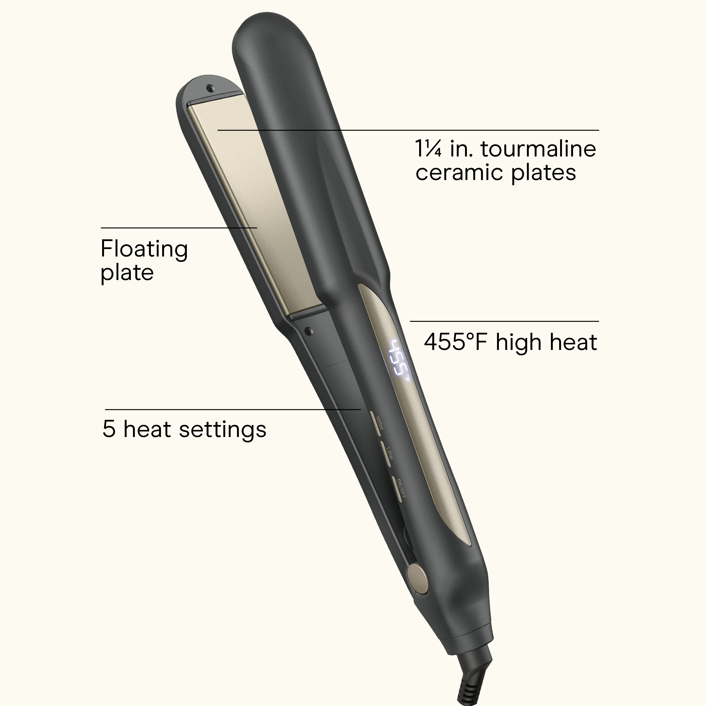 Plancha alisadora de 1¼ in con cerámica/turmalina, Larga