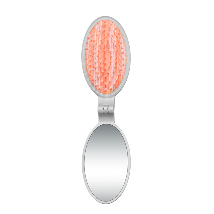 Cepillo y espejo mediano plegable de viaje para cabello con frizz