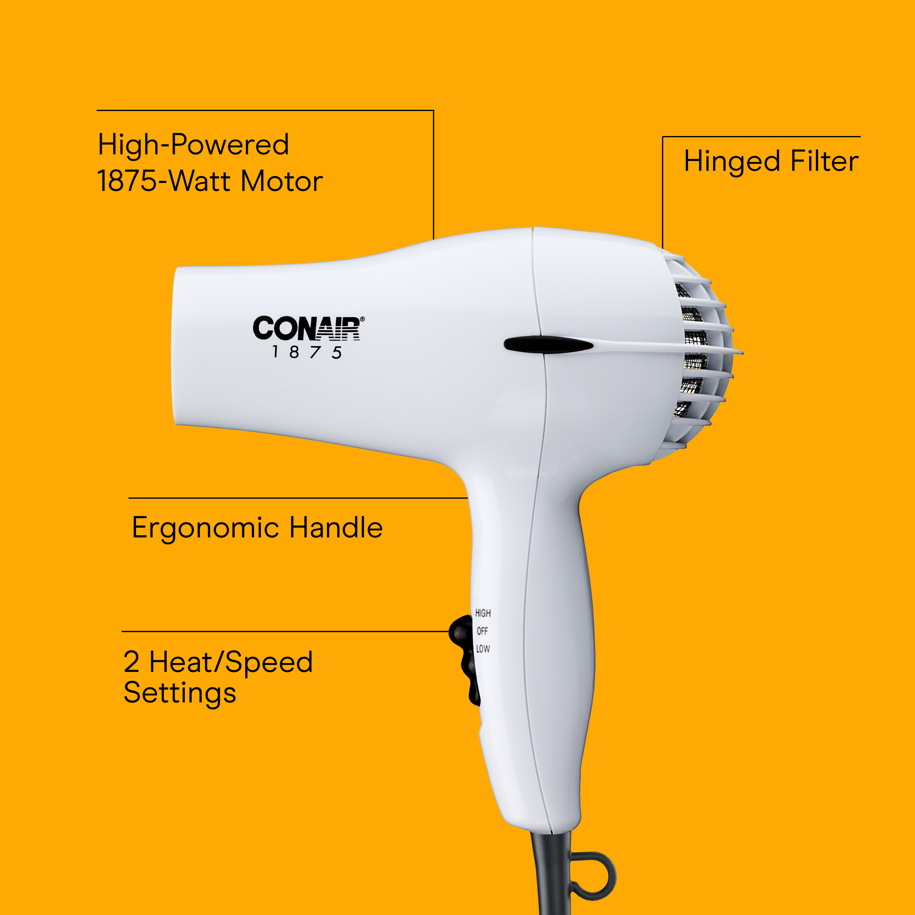 secador de cabello blanco con motor de alta potencia de 1875 w; para más información, consulta la descripción, imagen número 1.0