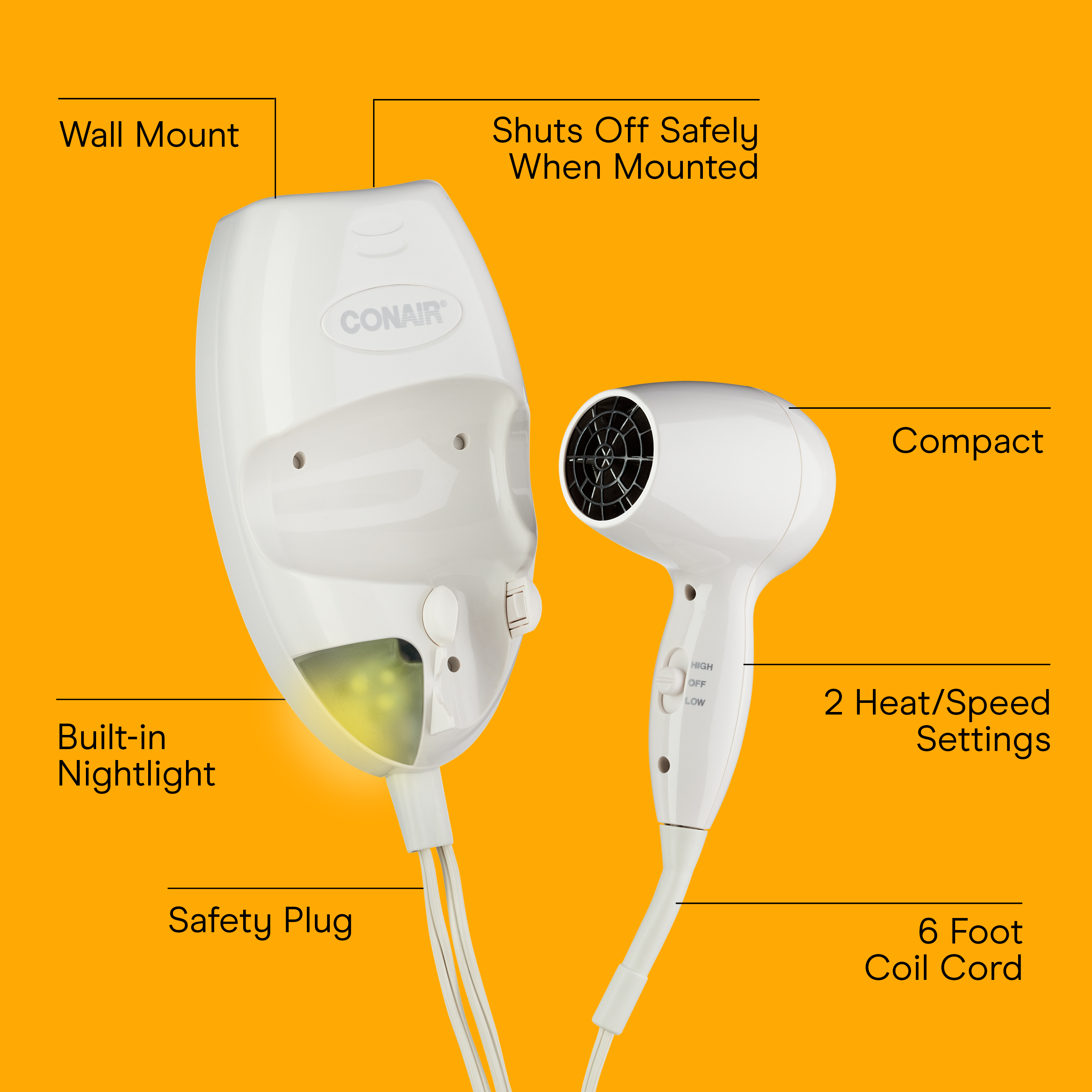 Secador de pared con luz nocturna LED, imagen grande número 1.0