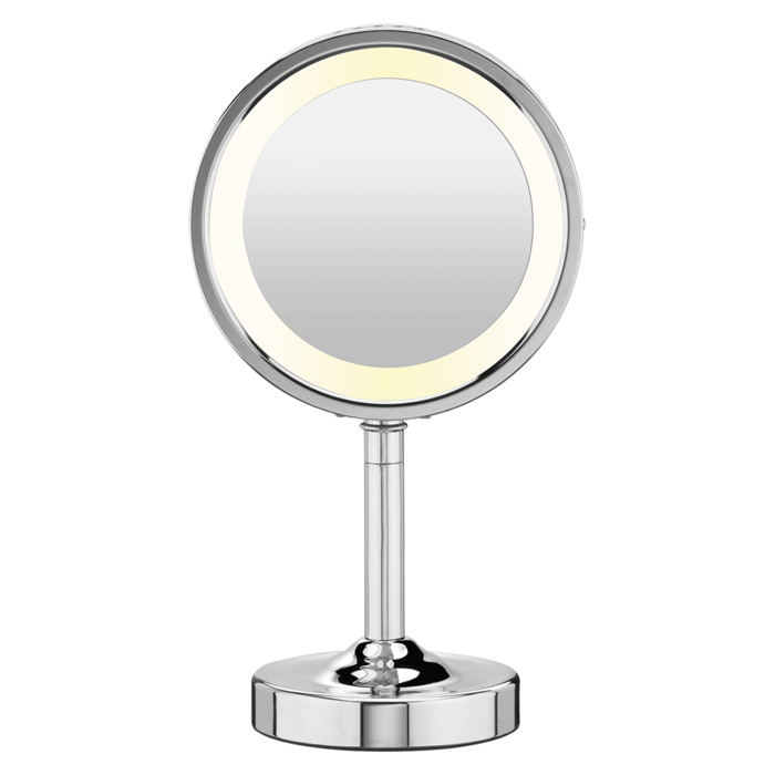 Double-Sided Incandescent Lighted Vanity Makeup Mirror, 1x/5x Magnification, Polished Chrome