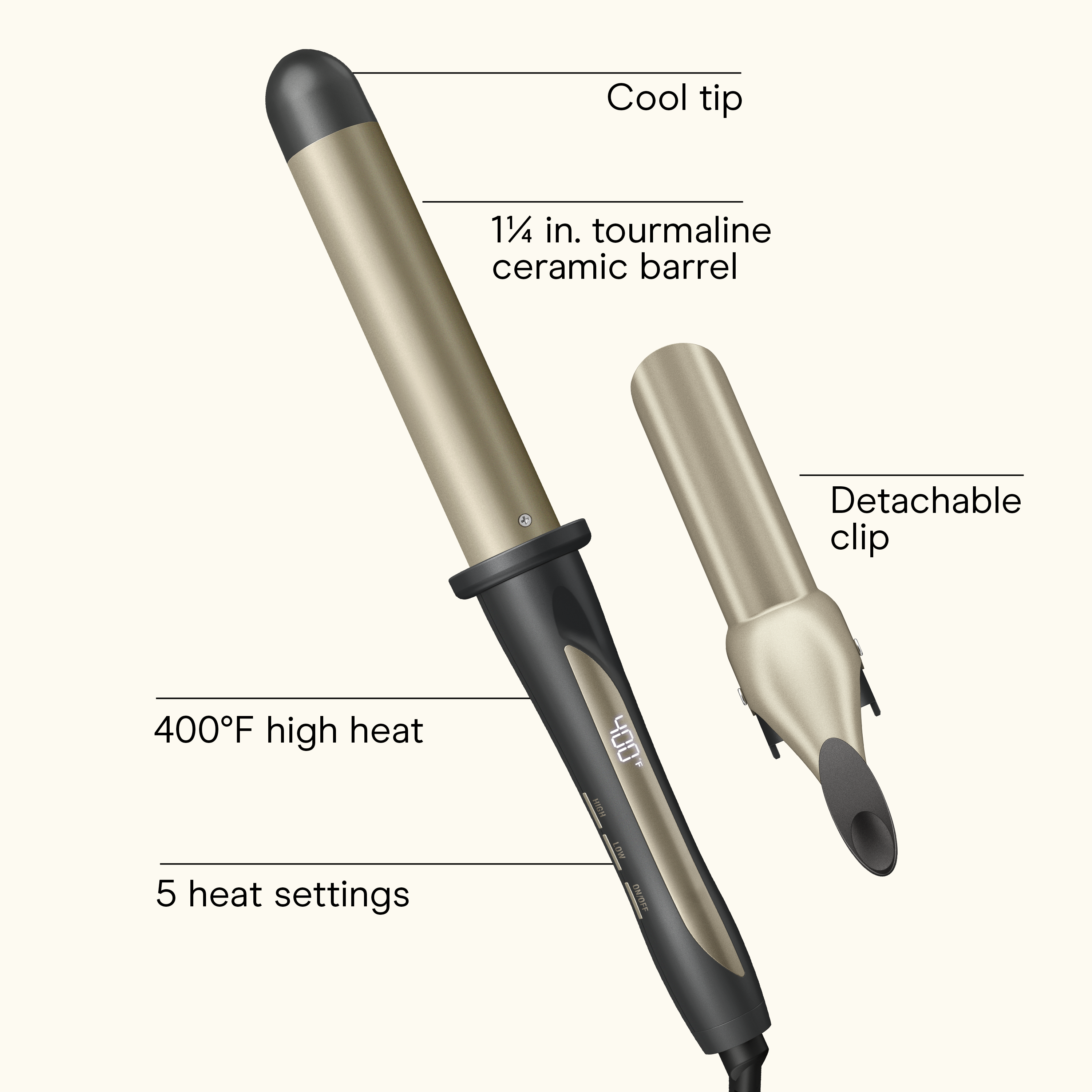 Digital Ceramic Series 1¼" Tourmaline Ceramic Clip/Clipless Curling Wand, , large image number 1.0