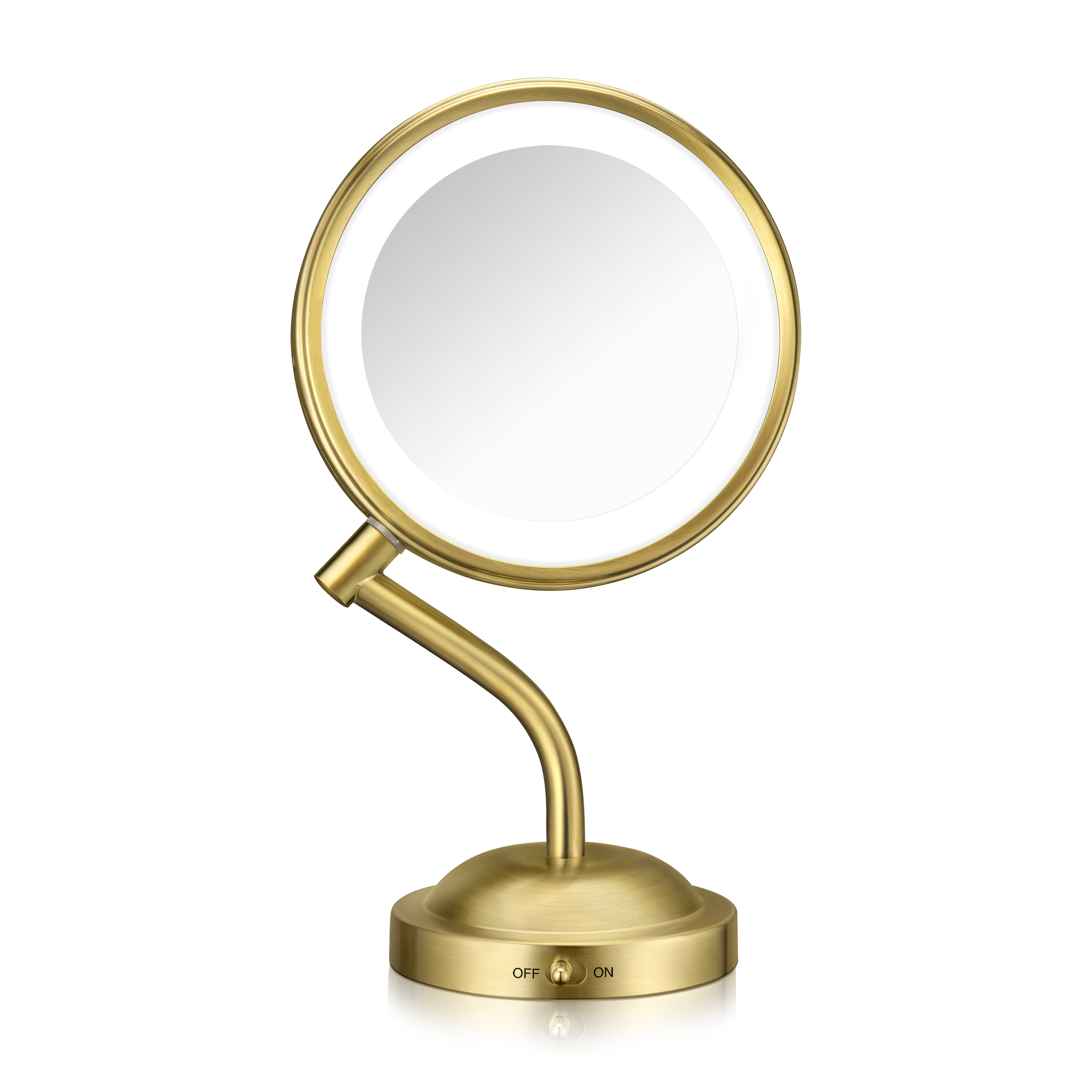 LED-Lighted 1x/5x Magnification Mirror in Brushed Brass