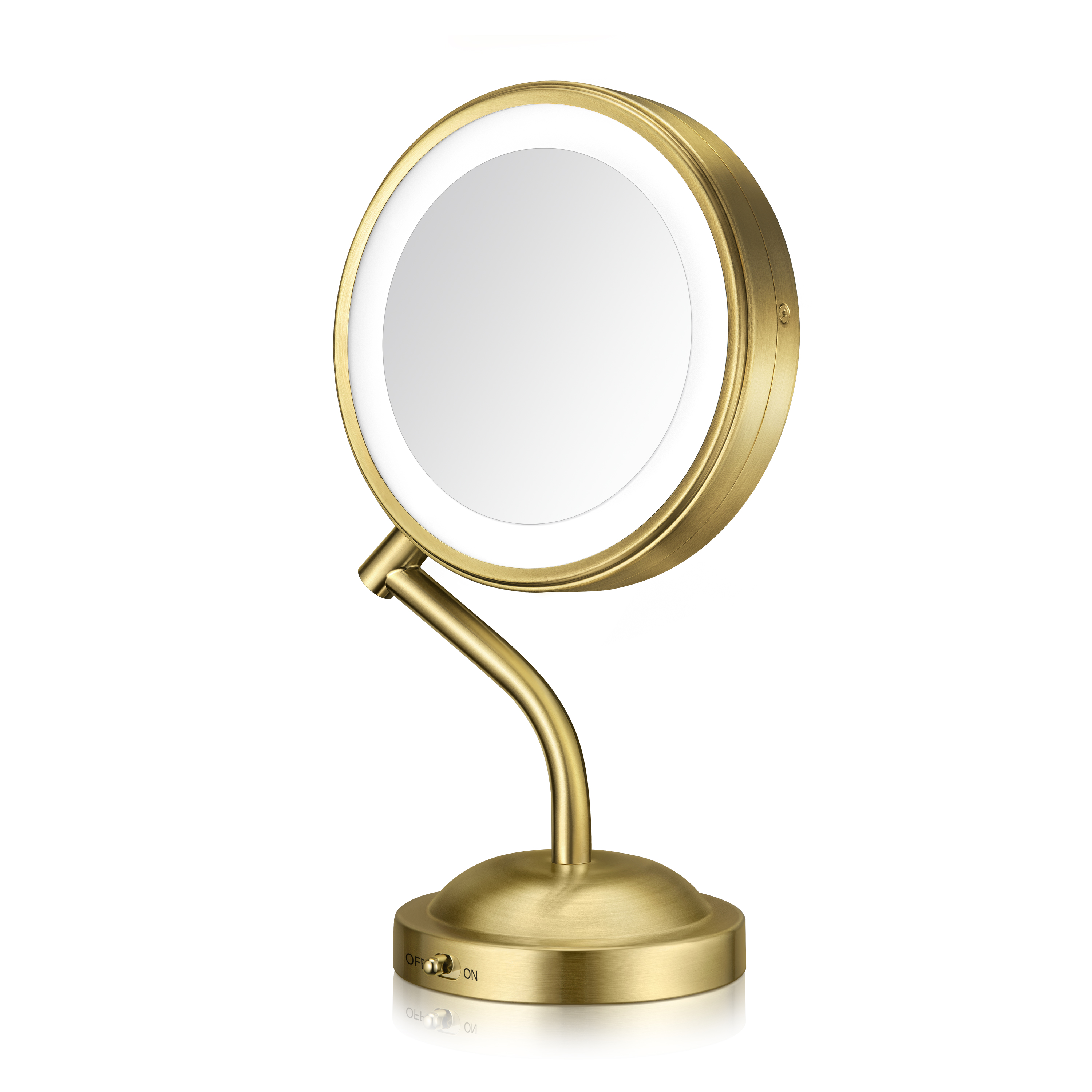 LED-Lighted 1x/5x Magnification Mirror in Brushed Brass, , large image number 3.0