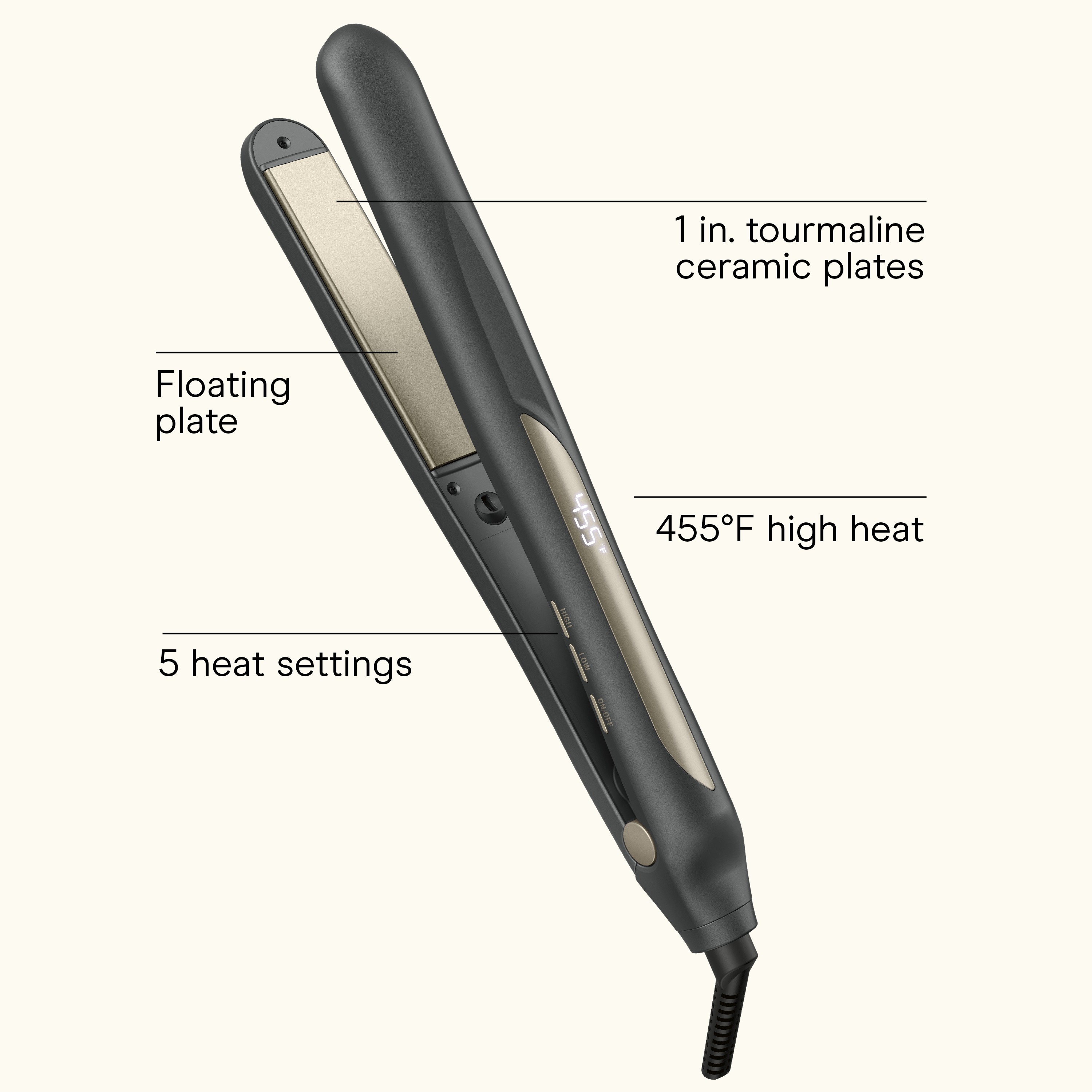 1 Inch Tourmaline Ceramic Flat Iron, , large image number 1.0