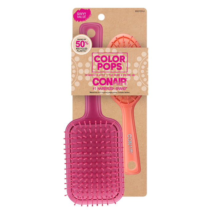 Color Pops 2pc Paddle and Mid-Size Cushion Hairbrush Set image number 3